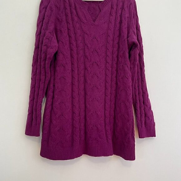J. JILL Split Neck Chenille Tunic Sweater Solid Purple Chunky Cable Knit Large L - Picture 4 of 12
